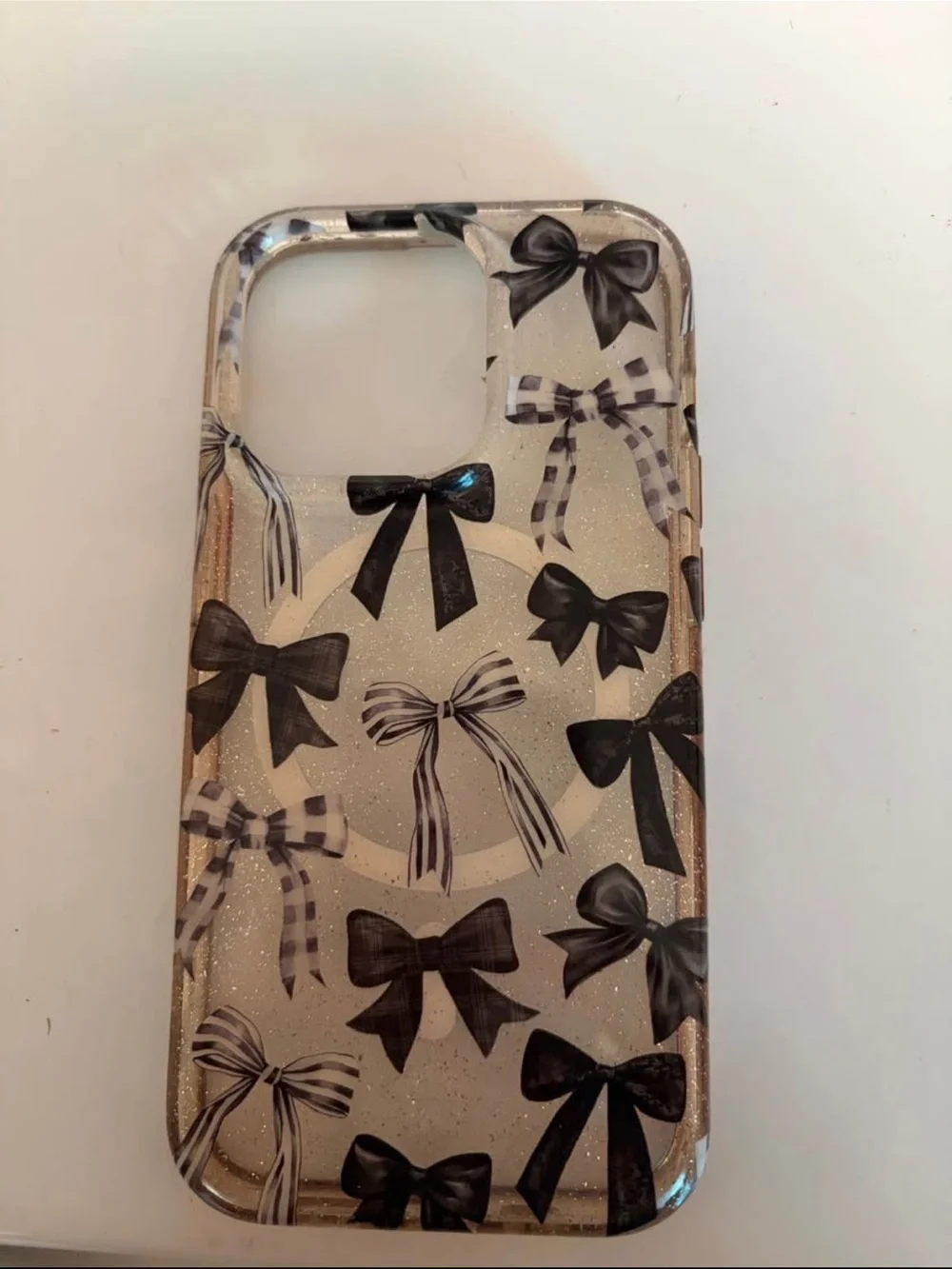 Clear Glitter Bow Pattern Phone Case - Black Bows